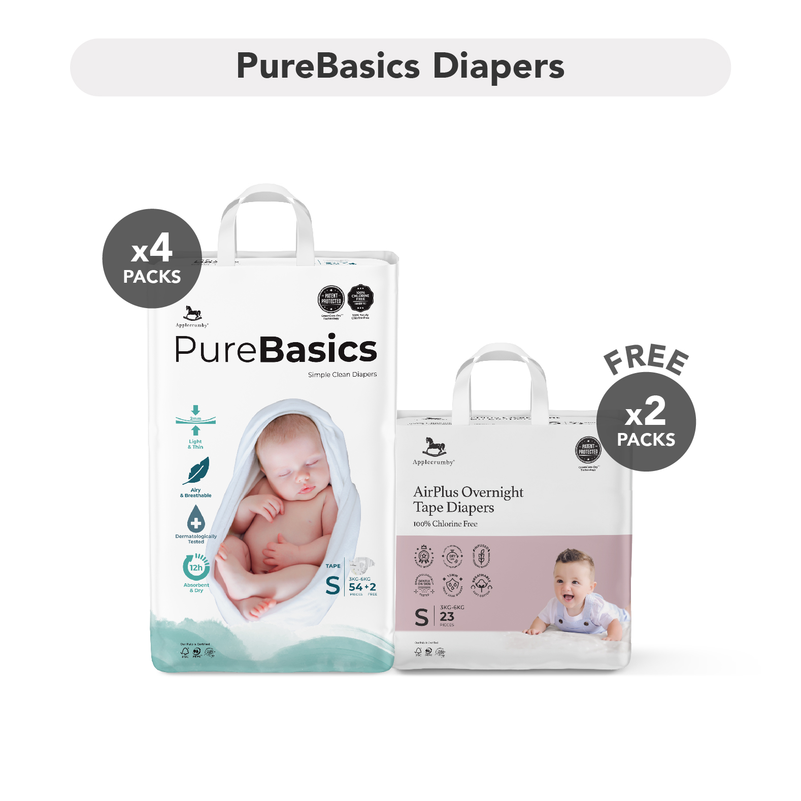 Diapers 4 Pack With FREE AirPlus Overnight Mini Diapers 2 Pack